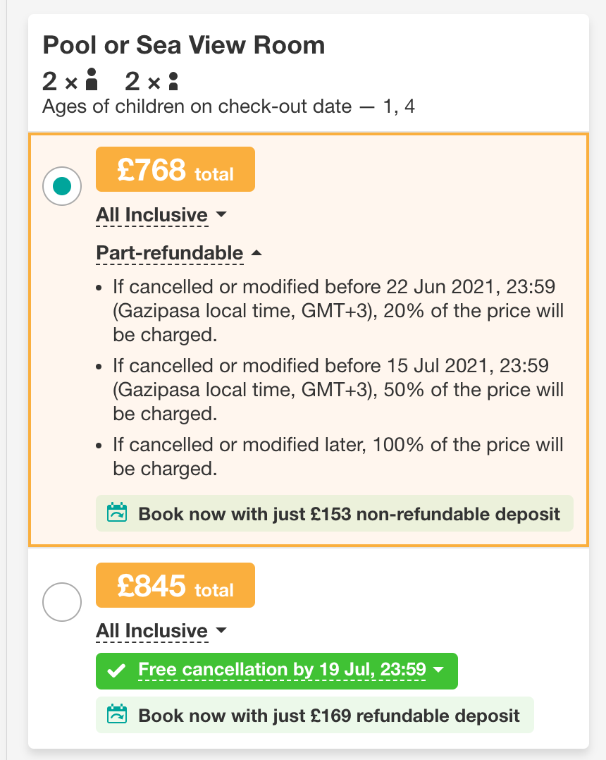 Refundable and non-refundable deposit options