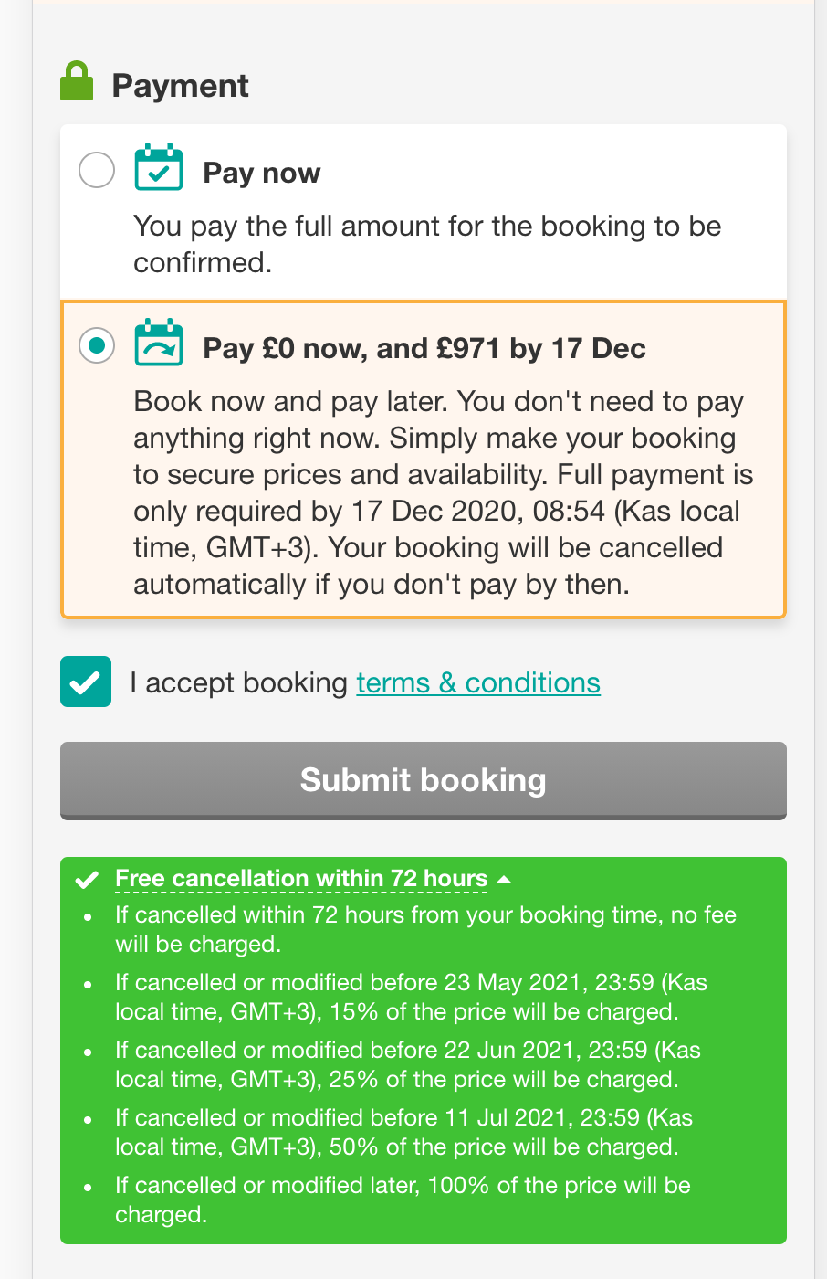 Book with zero deposit
