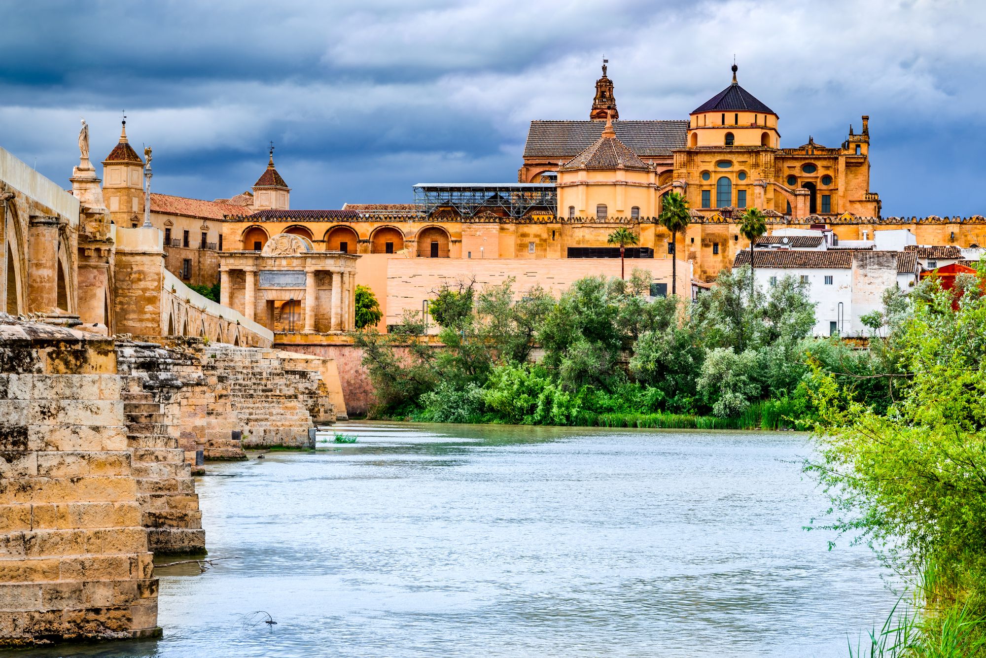 Roman Bridge on Guadalquivir river and The Great Mosque of Cordoba
